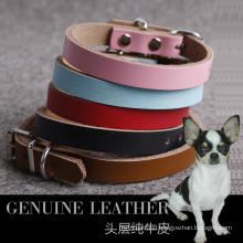 Plain Genuine Real Leather Dog Collar Puppy Pet Small Medium Large
